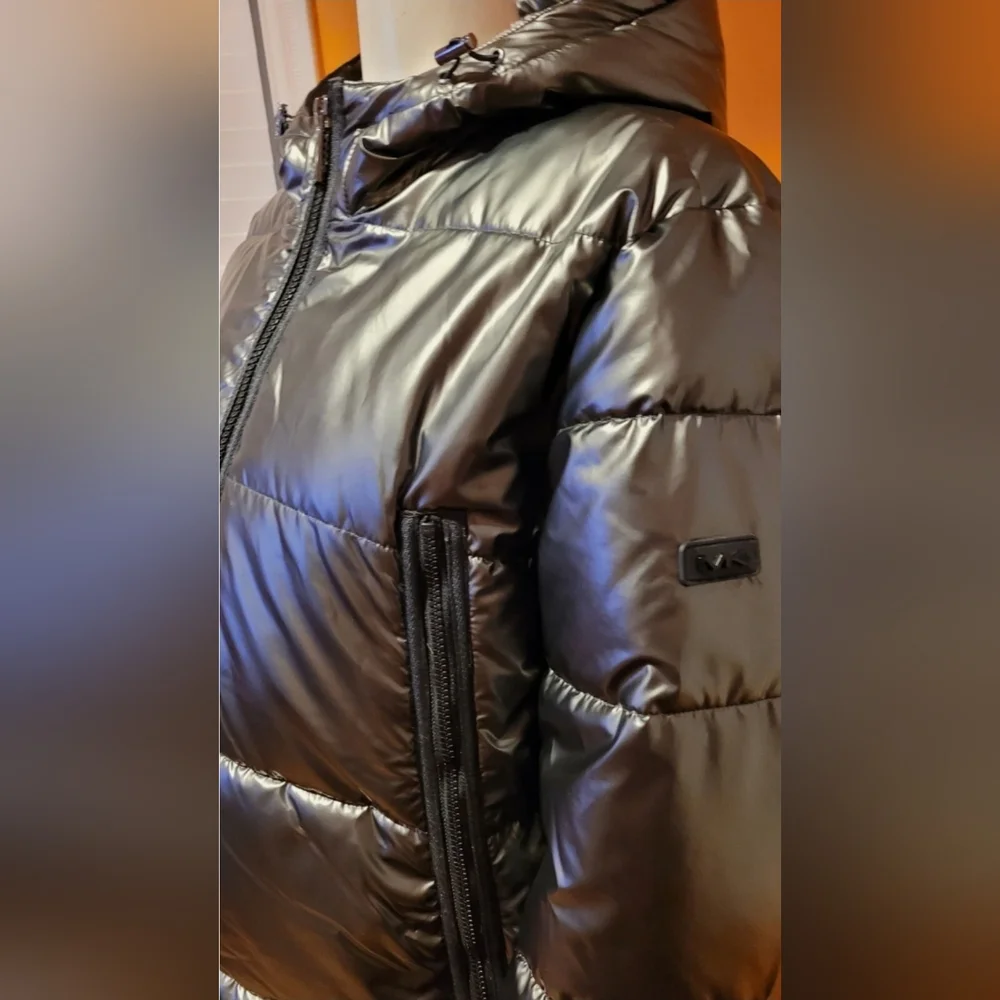 New MICHAEL KORS Size XL Gunmetal Gray Hooded Men's Puffer Jacket MSRP $225
